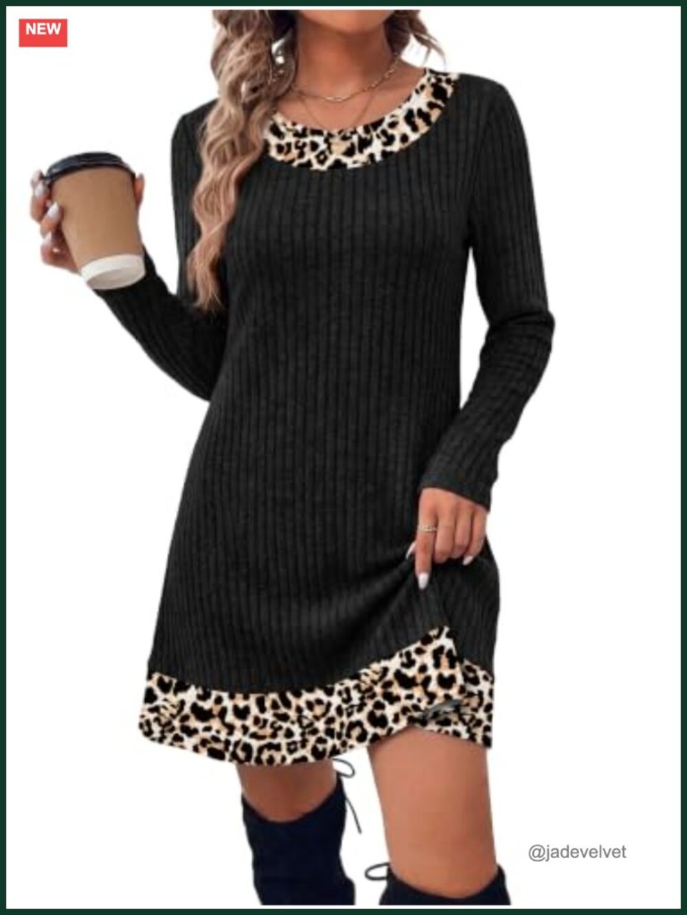 Knit Sweater Dress Long Sleeve Colorblock Midi with Pockets